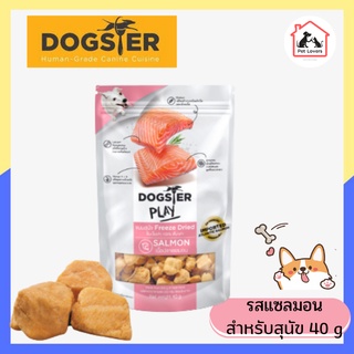 Dogster play Freeze Dried Toppers for Dog ด็อกสเตอร์ เพลย์ ขนมและท็อปปิ้งฟรีซดาย รสปลาแซลมอน สำหรับสุนัข ขนมหมา 40g.