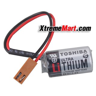 แบตเตอรี่ลิเธี่ยม TOSHIBA ER3V / 3.6V ขั้วสีน้ำตาล Lithium Battery 1/2 AA สำหรับ FUJI PLC พร้อมสายและขั้วสีน้ำตาล