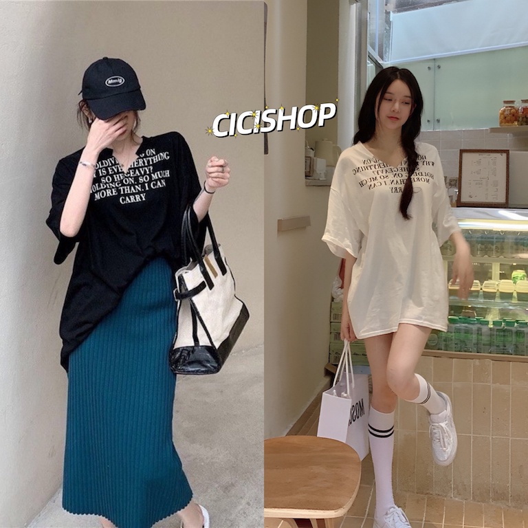 Cicishop(8603)T-shirt oversize เสื้อยืดทรงโอเวอร์ไซส์ สกรีนลายตัวอักษร ทรงสวยชิคๆ