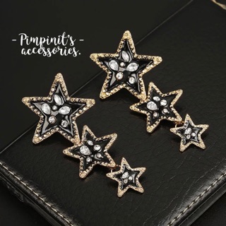 📬 พร้อมส่ง : ⭐️⭐️⭐️ ต่างหูลายดวงดาวสีดำ 3 ดวง | Three Black Star Drop Earring.