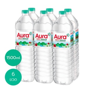 น้ำแร่ออรา  AURA ออรา น้ำแร่ธรรมชาติ 100% 1.5 ลิตร x 6 ขวด