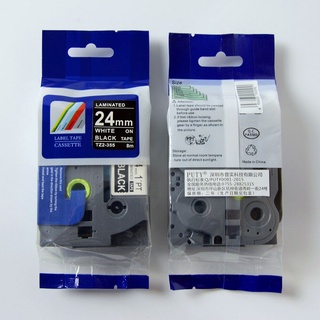 Free shipping compatible for ptouch label ribbon TZ laminated 24mm white on black label tapes tz 355 tze355 tze 355