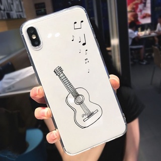 เคสโทรศัพท์มือถือ แบบใส ลายโน้ตดนตรีกีตาร์น่ารัก สําหรับ IPhone 15 14 13 Pro Max case clear IP 13 12 11 Pro Max 6 6s 7 8 guitar case