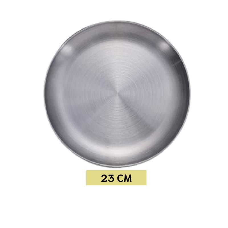 ถาดใส่อาหาร จานกลมใส่อาหาร ใส่ขนม สีเงิน เนื้อสแตนเลส คุณภาพดี ไม่ขึ้นสนิม Silver 05 มีขนาด 14/17/20/23/26/30 CM.
