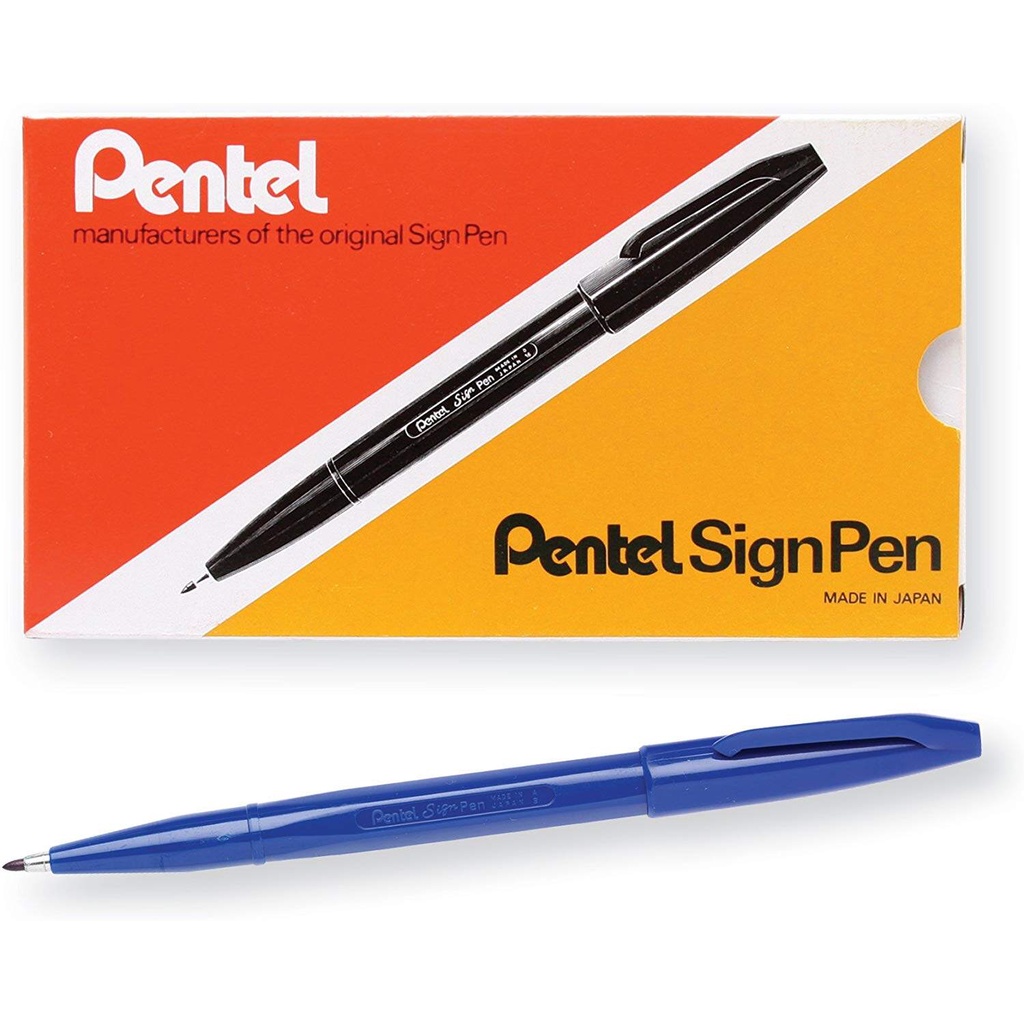PENTEL Sign Pen S520-B RED ปากกาเมจิก เพนเทล หมึกสีแดง (กล่อง/12ด้าม) ขนาดหัว 2.0 มม. ปากกาแบบสวมปลอก หมึกแห้งไว