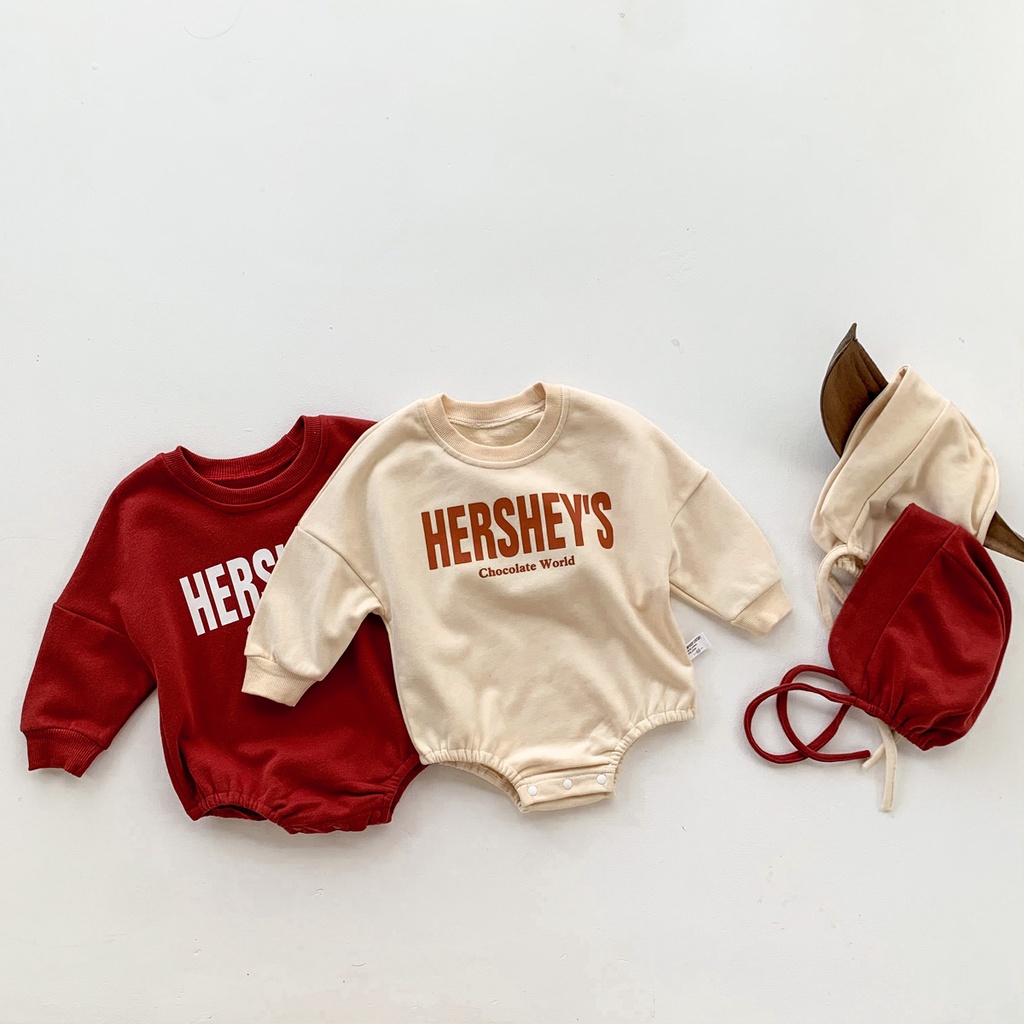 ชุดจั๊มสูทรอมเปอร์แขนยาว สีแดง พร้อมหมวก แฟชั่นฤดูใบไม้ผลิ และปีใหม่ สําหรับเด็กทารก อายุ 0-24 เดือน 2024