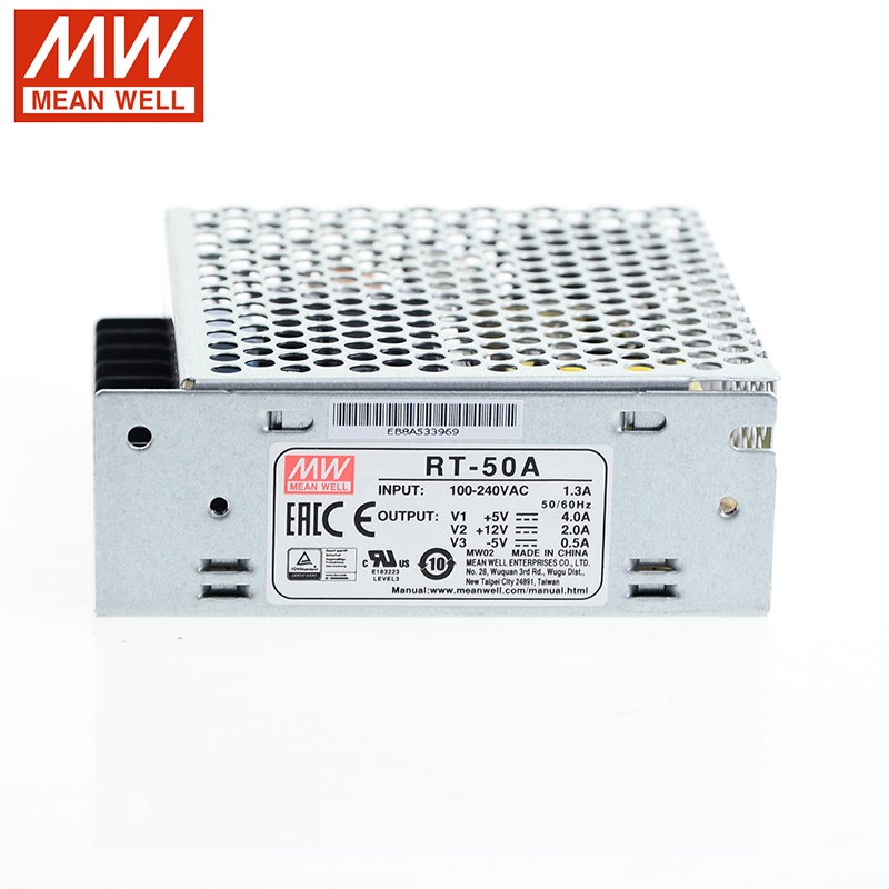 Original MEAN WELL RT-50A 46.5W Triple Output Switching Power Supply 5V 12V -5V DC 4A 2A 0.5A Power 