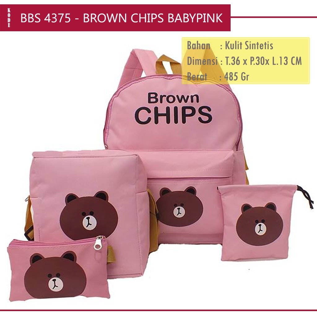 Brown Chips Baby Pink Canvas School Backpack Set for Girls BBS-4375