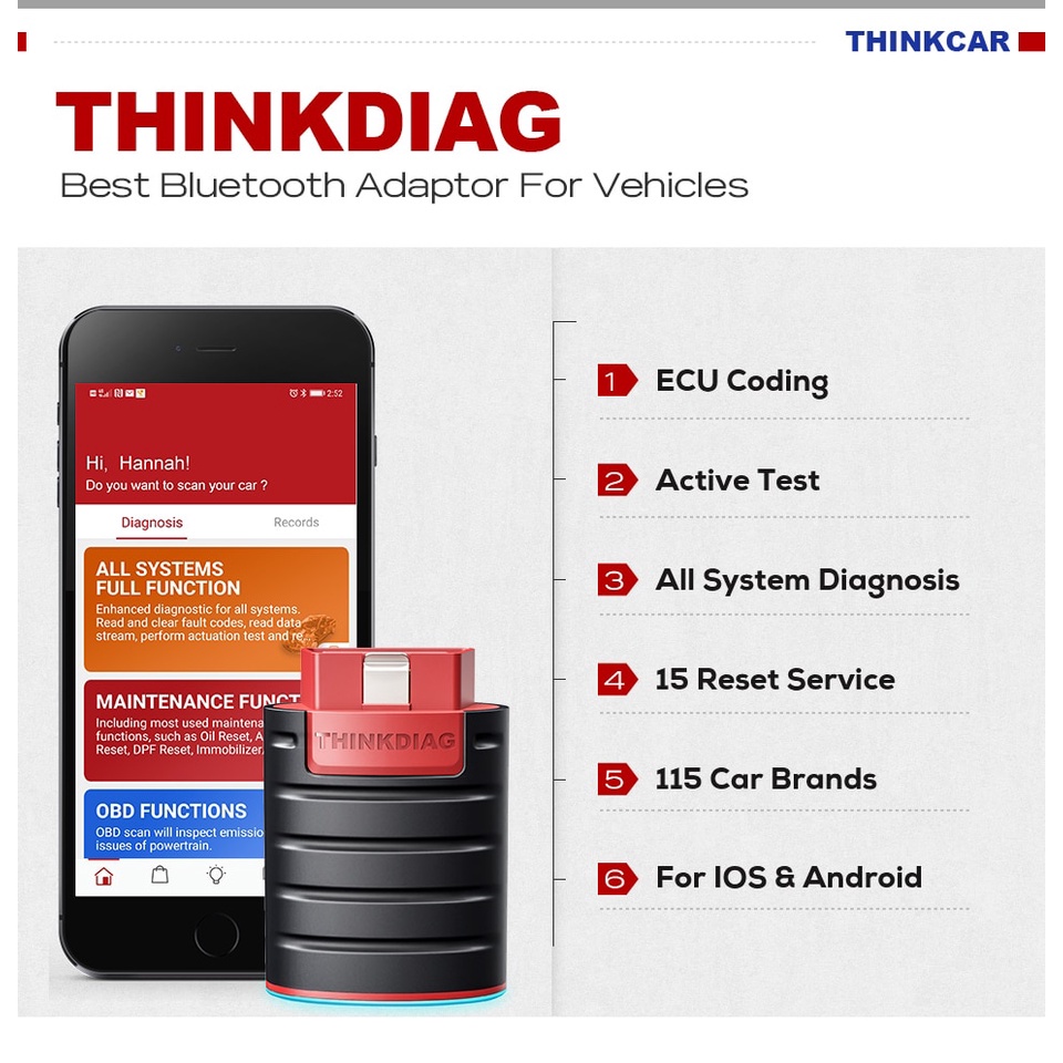 Thinkcar Thinkdiag ตอนนี้ Boot รุ่น OBD2 เครื่องอ่านรหัส Diagzone บลูทูธ Android IOS เครื่องสแกนเนอร