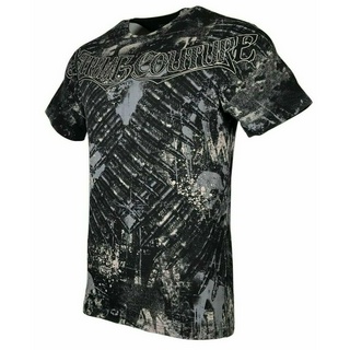 Xtreme Couture Affliction BANDOLIER เสื้อยืดลําลอง สําหรับผู้ชาย แขนสั้น พิมพ์ลายรอยสัก สีดํา ไซซ์ S-5XL