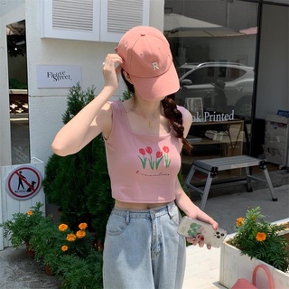 Xiaozhainv เสื้อกล้ามแขนกุด พิมพ์ลายดอกทิวลิป เข้ากับทุกการแต่งกาย สไตล์เกาหลี แฟชั่นฤดูร้อน สําหรับผู้หญิง