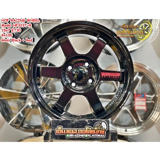 Te37 สีดำเงาตัวหนังสือเลเซอร์หยอดแดง ขอบ15 4รู100 กว้าง7 ออฟ30  HOF RacingWheel