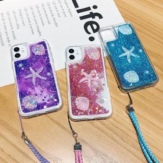 OPPO Find X2 A91 A5 A9 2020 Reno 2F F15 F11 F9 A5s A3s A8 A7 A5 Realme C2 C3 6Pro Cute Starfish conch Star Liquid quicksand Heart glitter Soft case cover With lanyard