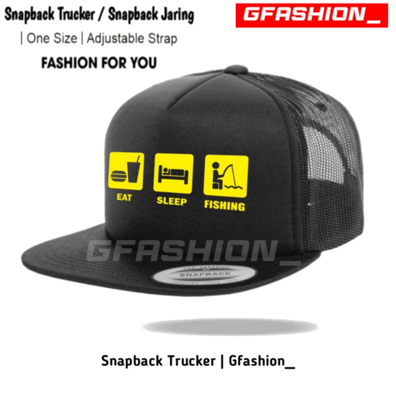 EAT SLEEP FISHING SNAPBACK NET HAT/TRUCKER SNAPBACK HAT/FISHING HAT