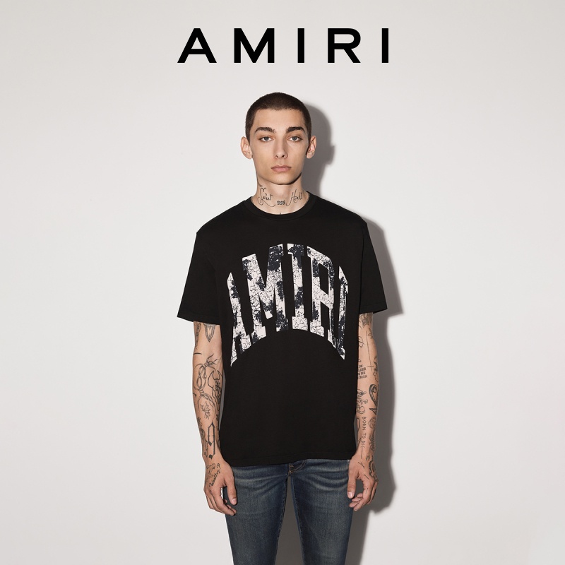 เสื้อยืด ผ้าฝ้าย พิมพ์ลายโลโก้ AMIRI Pre-Fall สําหรับผู้ชายS-5XL