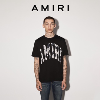 [S-5XL]เสื้อยืด ผ้าฝ้าย พิมพ์ลายโลโก้ AMIRI สีตัดกัน แฟชั่นฤดูใบไม้ร่วง สําหรับผู้ชาย