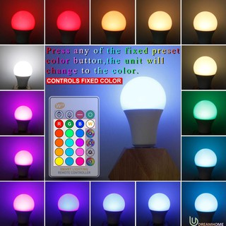 หลอดไฟเปลี่ยนสี LED Colorful Lamp หลอดLED 2 in 1 แสงขาว+ RGB เปลี่ยนสี / หรี่แสงได้ 16เฉด รีโมทควบคุมระยะไกล