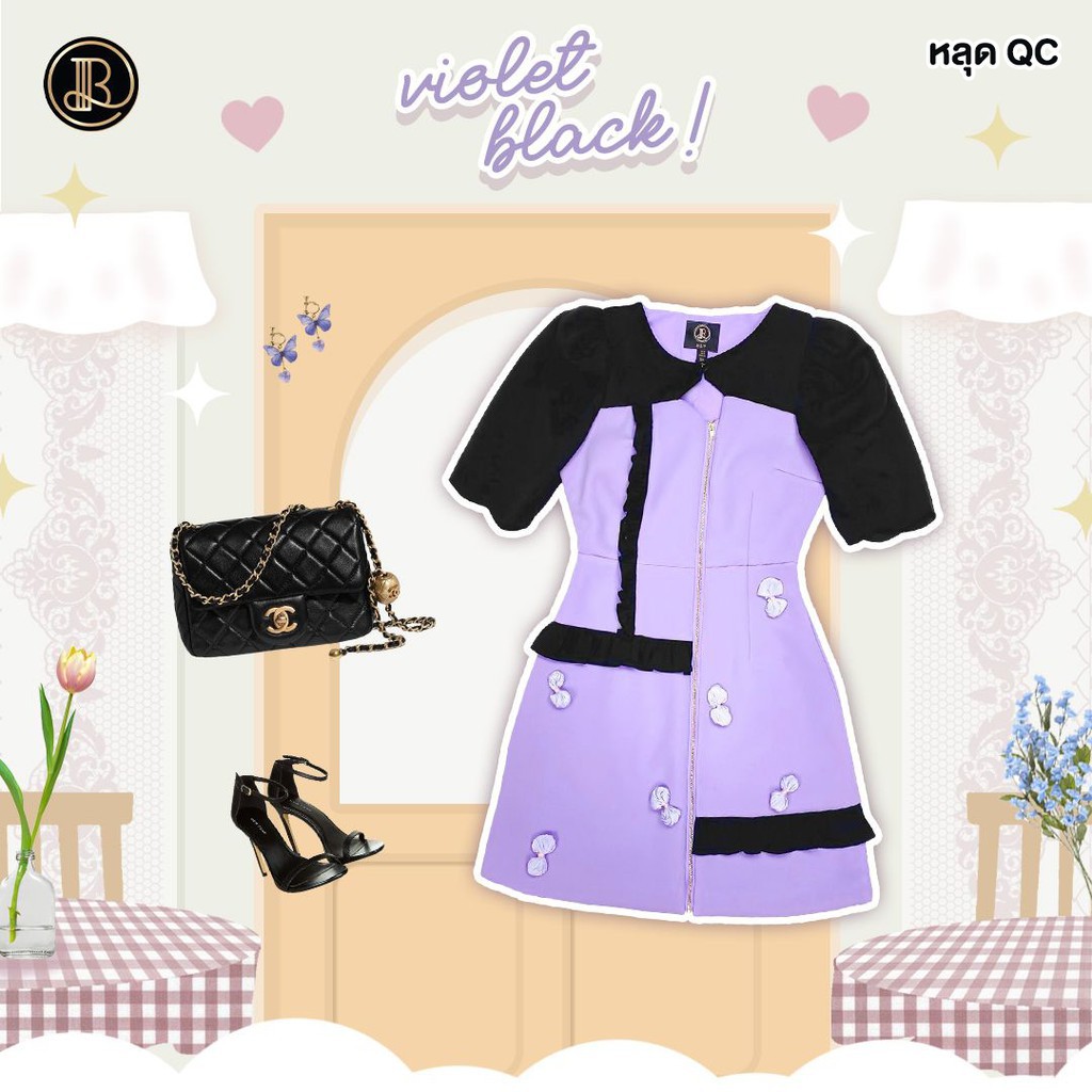 ✥∋สินค้าหลุด QC : Violet Black Dress BLT Brand มินิเดรสสีม่วงดำดีเทลโบว์จิ๋วตะมุมิ