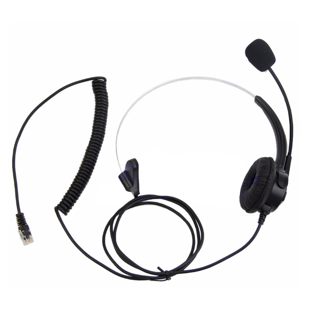 4-pin RJ11 Monaural Wired Operator Call Center ชุดหูฟังโทรศัพท์หูฟัง BK