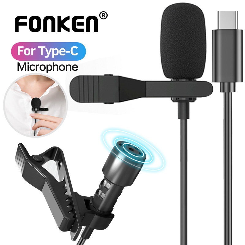 FONKEN Lavalier ไมโครโฟน 3.5 มม. / Type-C พอร์ตสายเคเบิ้ลไมโครโฟนบันทึกเสียงสําหรับสมาร์ทโฟนแล็ปท็อป