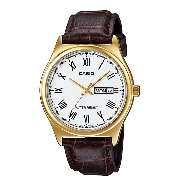 Casio Standard นาฬิกาข้อมือผู้ชาย สีน้ำตาล/หน้าขาว สายหนัง รุ่น MTP-V006GL-7BUDF,MTP-V006GL-7B,MTP-V006GL
