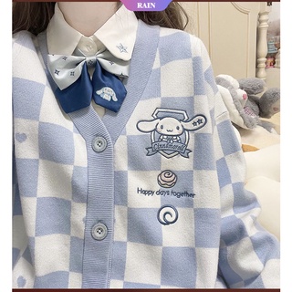 SANRIO เสื้อคาร์ดิแกนกันหนาว ทรงหลวม ลายการ์ตูนซานริโอ้ แฟชั่นฤดูใบไม้ร่วง และฤดูหนาว สําหรับนักเรียนหญิง [RAIN]