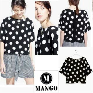 MANGO Polka Dot Top เสื้อคอกลมลายจุด แขนบาน ผ้าพริ้วเนื้อดีใส่สบายๆ ลายจุดสีขาวน่ารักๆ