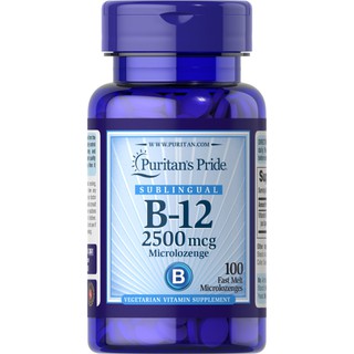 Puritans Pride Vitamin B-12 2500 mcg Sublingual with Folic Acid, Vitamin B-6 and Biotin​ 60​ เม็ด