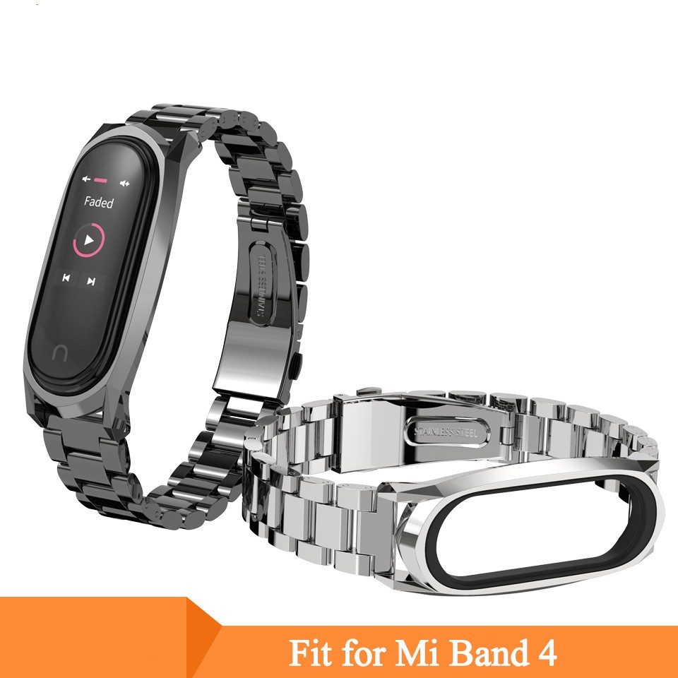 สายนาฬิกาข้อมือสแตนเลสสำหรับ Xiaomi Mi Band 4 Miband 4