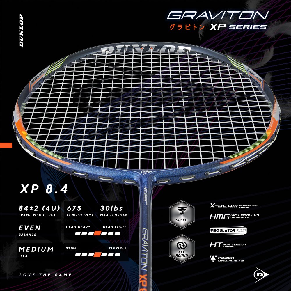 DUNLOP ไม้แบดมินตัน รุ่น GRAVITON XP 8.4 (ALL-ROUND TYPE) 4U/84g/Even Balance/Medium/30lbs สินค้าแท้