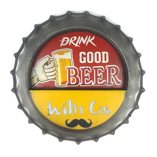 ป้ายสังกะสีวินเทจ Drink Good Beer With Us (LED) (มีไฟ LED)