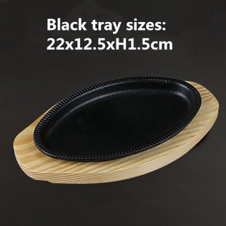 ✤✔Korean cast iron barbecue pot fried striped steak BBQ grilled plate round household baking raosting pan wooden tray ki