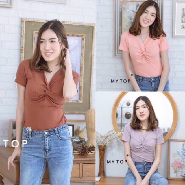My​ top​ Lot19 เสื้อแขนสั้น ทรงทวิสช่วงอก sexy G87 CARDIGAN_NISTA (MT27A)