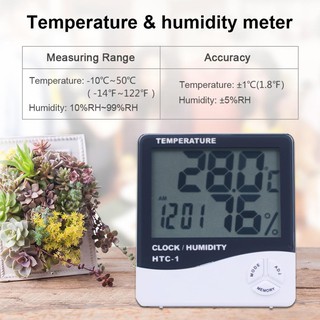 AMAZZ เครื่อง วัดอุณหภูมิ ความชื้น และนาฬิกา Hygro-Thermometer HTC1