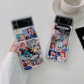 เคสโทรศัพท์มือถือ PC แข็ง แบบใส กันกระแทก ลายการ์ตูนเจ้าหญิงดิสนีย์ สําหรับ Samsung Galaxy Z Flip 4 5G 3in1 Z Flip 3