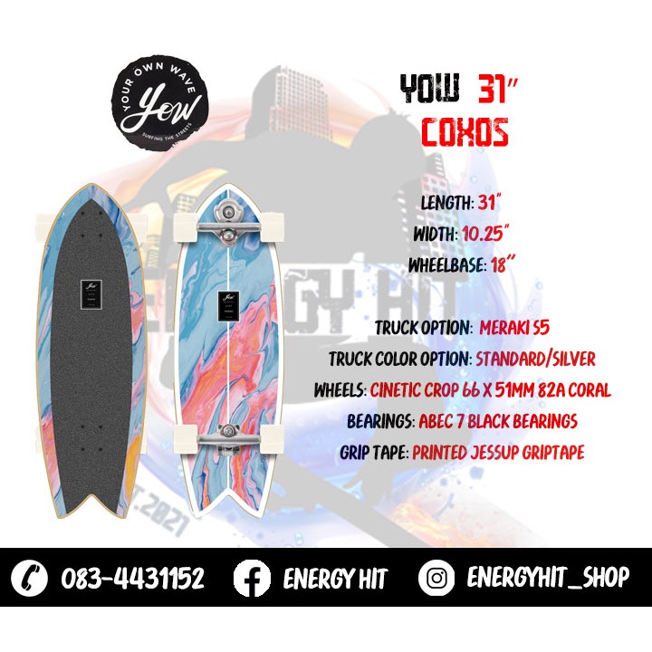 Yow Surfskate 🔱 31" Yow Coxos Meraki S5  ล้อขาว