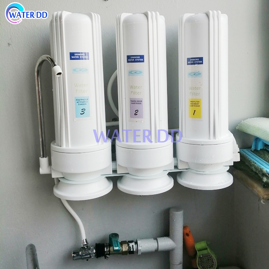 เครื่องกรองน้ำ 3 ขั้นตอน คุณภาพดี ไส้กรอง PP/GAC/CTO กรองตะกอน สารเคมี คลอรีน หินปูน คุณภาพดี