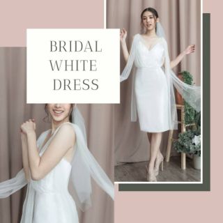 ชุดเดรสรุ่น : Bridal white dress (ชุดงานหมั้น/เดรสสายเดี่ยวผ้าเลื่อมมุก)