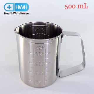 กระบอกตวง สแตนเลส 500 cc บีกเกอร์สแตนเลส บีกเกอร์ สเกลด้านในด้านนอก Beaker Stainless ถ้วยตวง แก้วตวง เหยือกสแตนเลส