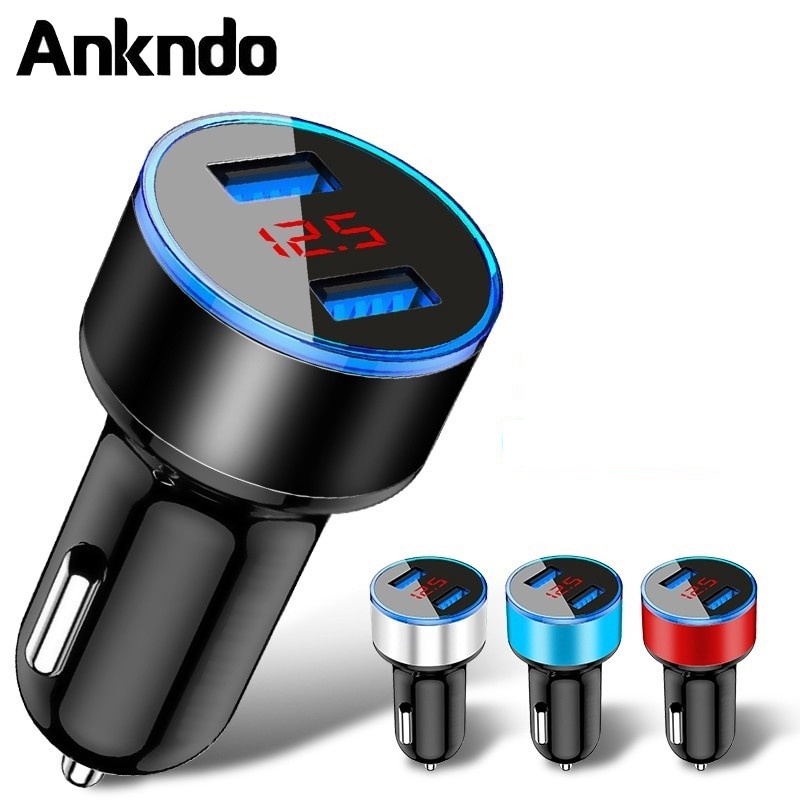 Ankndo หัวชาร์จในรถ ที่ชาร์จแบตมือถือ 3.1A 2 พอร์ต หน้าจอ LCD อะแดปเตอร์ชาร์จไฟรถยนต์ สต็อกพร้อมรถยนต์/มอเตอร์ไซค์