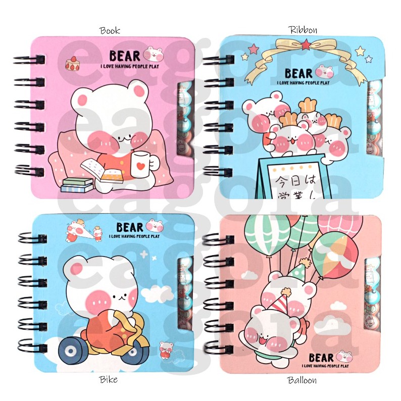 MERAH Mini Spiral Bear Notebook Cute Bear Red Cheek Notepad