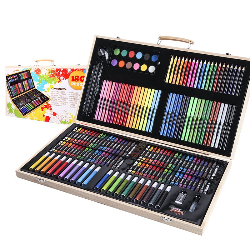 ชุดระบายสี (กล่องไม้พาเลท) รวมสีทุกแบบ สีไม้ สีน้ำ สีเทียน สีเมจิก เซ็ต180ชิ้น สุดคุ้ม - รูปที่ 4