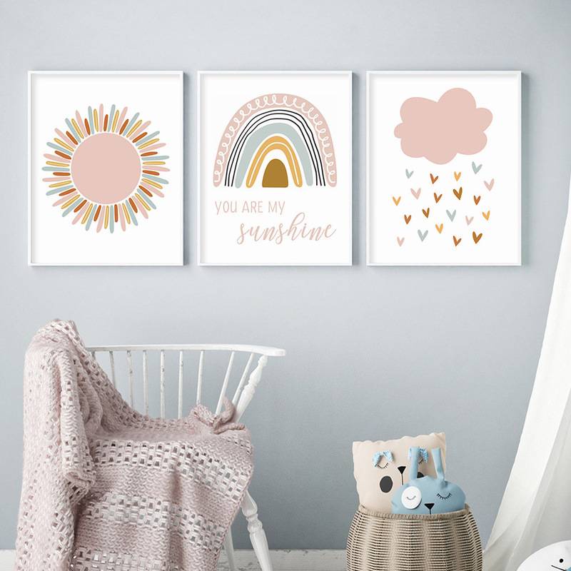 Bohemian Rainbow Wall Art ภาพวาดผ้าใบ Neutral Nursery Decor โปสเตอร์พิมพ์ภาพผนังเด็กทารกตกแต่งห้อง