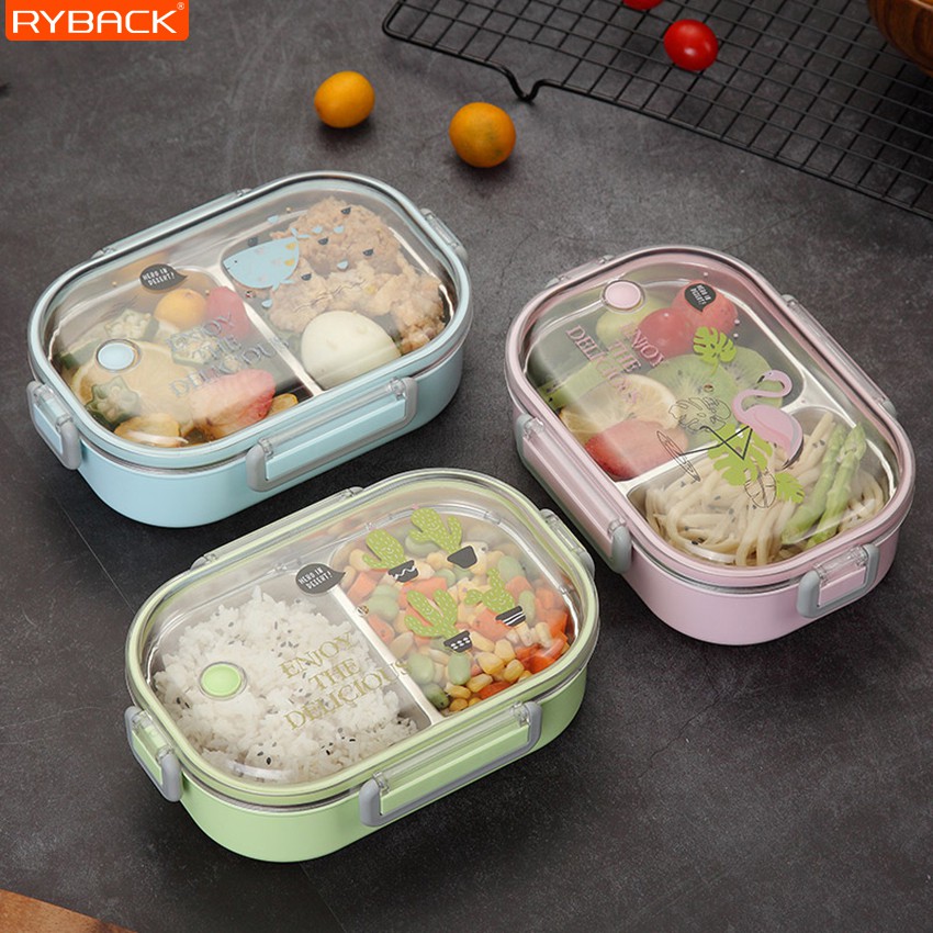 RYBACK กล่องข้าว 2 ช่อง กล่องข้าวเก็บอุณหภูมิ 720 ml กล่องข้าวสแตนเลส ชุดกล่องข้าว พร้อมฝาปิด Lunch box