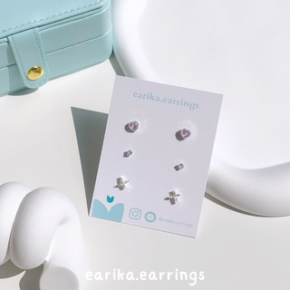 (กรอกโค้ด GG24P ลด 65.-) earika.earrings - mini hologram heart set เซ็ตต่างหูก้านเงินแท้ คนแพ้ง่ายใส่ได้