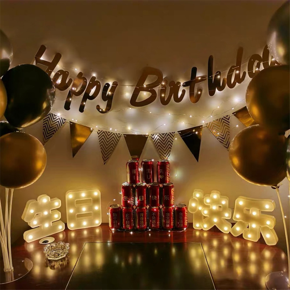 Creative LED Light String Happy Birthday Banner Party Flag Decoration ...