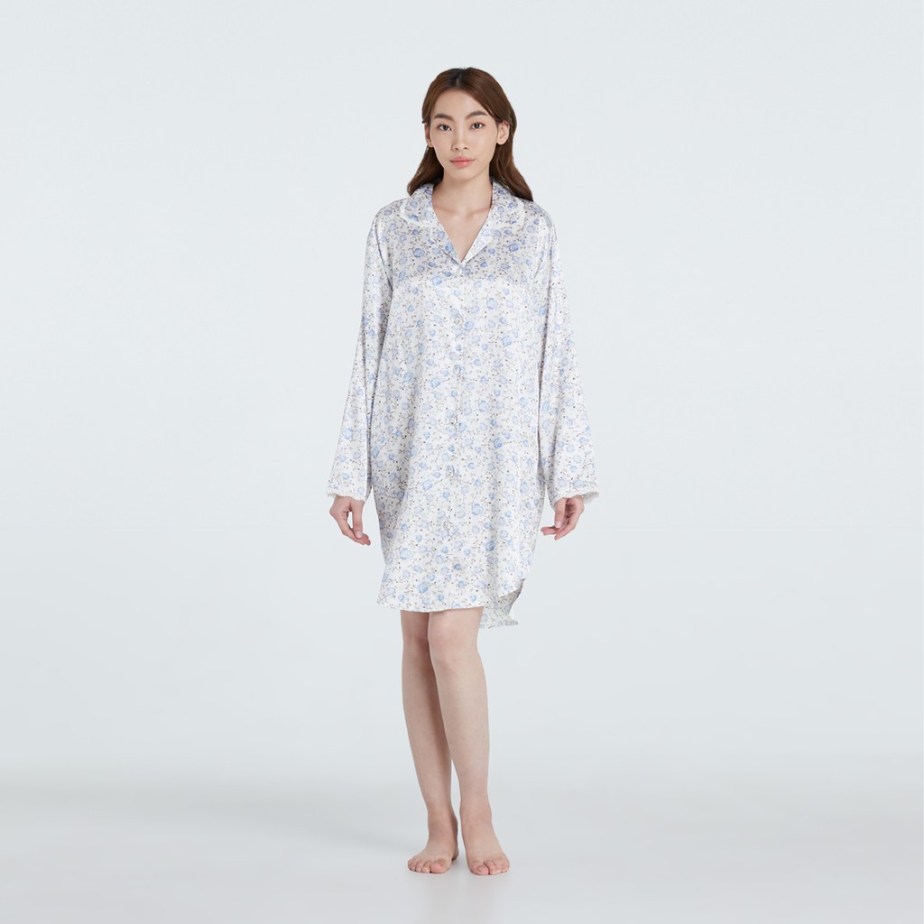 ™☌ชุดนอนซาติน Vana กระโปรงแขนยาว ปกลูกไม้