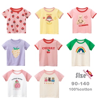 เสื้อยืด แขนสั้น ผ้าฝ้าย พิมพ์ลายการ์ตูน สําหรับเด็กวัยหัดเดิน