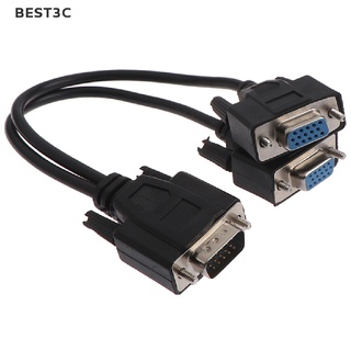 Best3c 15Pin vga ตัวผู้ เป็น 2 vga svga ตัวเมีย อะแดปเตอร์แยกสายเคเบิลวิดีโอมอนิเตอร์