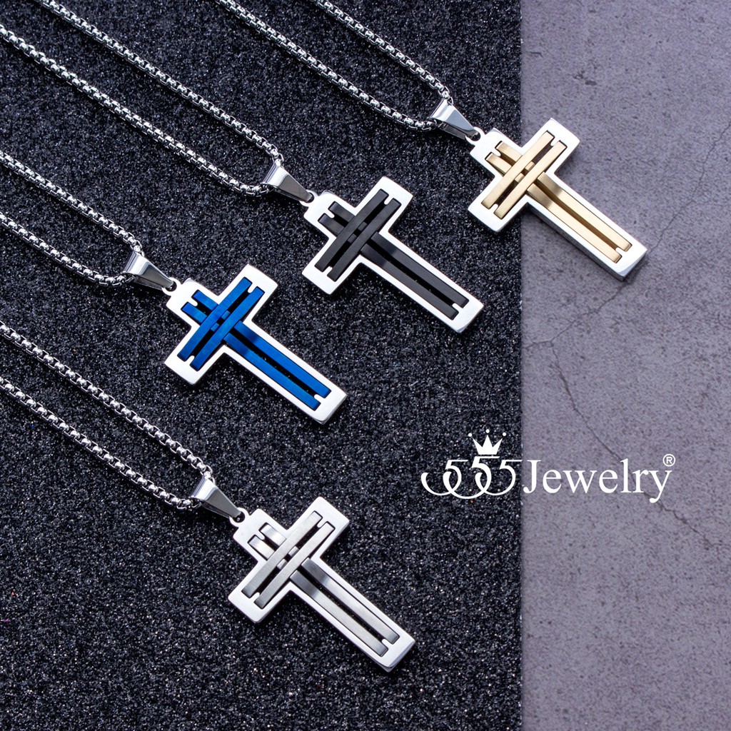555jewelry สร้อยคอพร้อมจี้สแตนเลส รูปไม้กางเขน ดีไซน์ Unisex รุ่น MNC-P933 - จี้สร้อยคอแฟชั่น จี้ห้อยคอ จี้สแตนเลส (P28)